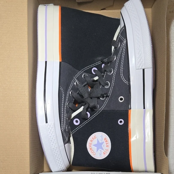 Converse Black High Top Sneakers with Cream, Orange & Purple Trim - Picture 12 of 14